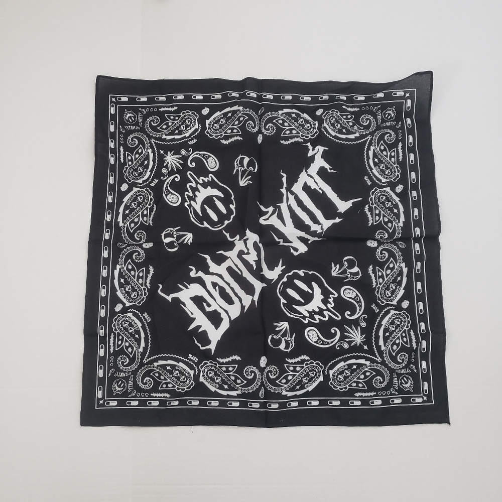 Dolls Kill Black and White Pills Pot Leaves Symbols Bandana